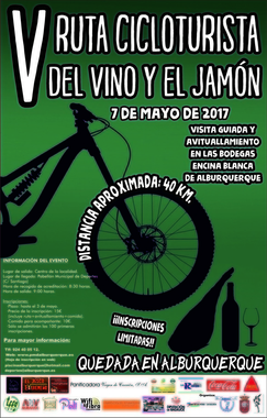 La V Ruta Cicloturista del Vino y el Jamón de Alburquerque (Badajoz) tendrá lugar el próximo 7 de mayo