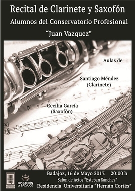 Alumnos del Conservatorio 'Juan Vázquez' de Badajoz ofrecen este martes un recital de clarinetes y saxofones