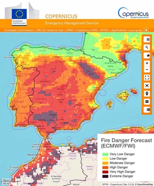 El riesgo extremo de incendios se concentra hoy en Monfragüe, el Valle del Ebro, y el norte de Andalucía